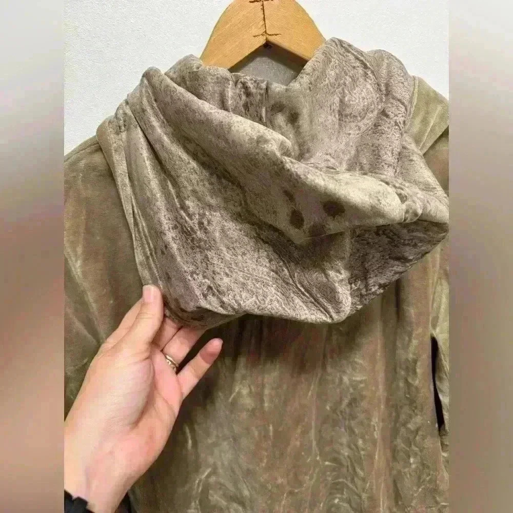 Onque Casuals women’s zip up hooded velvet beige sweatshirt vintage size small - Picture 12 of 15